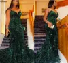 Arabic Aso Ebi Dark Green Mermaid Prom Dresses Glitter Sequined Sweetheart Women Formal Gowns Long Plus Size Backless Sexy Second Reception Evening Dress CL2413