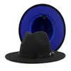 2020 Fashion Women Men Patchwork Artificial Wool Felt Fedora Hatts With Belt Buckle Double-Sided Color Flat Brim Jazz Panama Cap195d