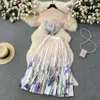 Yaz Pist Pileli Çiçek Baskı 2 Parça Takım Elbise Kadın Raglan Kollu Streç Kazak Üst + A-Line Uzun Etek Kadın Eşleştirme Seti 2023