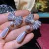 Kolczyki Dangle Bow koralika dla kobiet francuska nisza elegancka moda gorgoeus romans słodki perłowy orzech