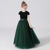 Girl Dresses Sequins Flower Girls Dress Simple Elegant Round Neck Short Sleeve Tulles Kids Birthday Party Gown Children Piano Costume