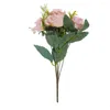 Flores decorativas 6 cabezas de peonía artificial rosas de seda blanca ramo de novia flor boda fiesta DIY pared