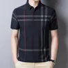 Herrpolos Browon Business Polo Shirt Men Summer Casual Loose Breattable Anti-Wrinkle Short Sleeved Plaid Men Polo Shirt Men Tops 230609