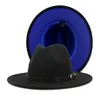 2020 Fashion Women Men Patchwork Artificial Wool Felt Fedora Hatts With Belt Buckle Double-Sided Color Flat Brim Jazz Panama Cap195d