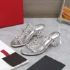 Sandalias de mujer de tacón alto con remaches acolchados, zapatillas planas de 65mm, piel de oveja de calidad superior para mujer