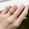 Cluster Rings 2023 Feminino Prata 925 Microconjunto Anel Princesa Menina Série 4 Fat Quadrado Amarelo Diamante Casamento