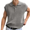Chemises décontractées pour hommes printemps été couleur unie col Capel sans manches tricots polo hauts Camisas Para Hombre