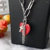 Keychains Vintage Punk Red Peach Heart Shape Pendant Necklaces For Women Gift Hip Hop Cross Charms Thorns Chain Necklace Handmade Jewelry