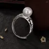 Cluster Rings Baifuming S925 Sterling Silver Inlaid Natural Pearl Decorative Hollow Open Lady All-Match Ring