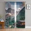 Cortina Mountain Woods Hut Lake Window Window Cortinas Quarto Modern Drape Sheer Tule Sanefas Sala de Estar Cozinha Voile