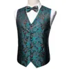 Men's Vests Fashion Teal Floral Silk Vest Waistcoat Men Suit Vest Butterfly Handkerchief Cufflinks BowTie Vest Barry.Wang Business Design 230609