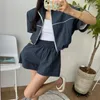Kadınların izini Kore 2023 Moda Spor Kıyafetleri Kadınlar İçin Kısa Kollu Fermuarı Ceket Ceket Sıradan Pantolon Kadın 2 Parça Set