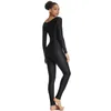 Stadium Slijtage OVIGILY Womens Lange Mouwen Ronde Hals Unitard Vrouwelijke Spandex Een Stuk Bodysuits Voor Dans Gymnastiek Kostuums