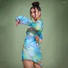 Sıradan Elbiseler Renkli Kelebek Baskı Dantel Çıktı Mini Elbise Zarif Yaz Plaj Kıyafetleri İnce Fit Parlama Kol V-Neck Mesh Seksi Kadınlar