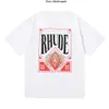 ニューアメリカサマーメンズアンドレディースTシャツストリートトレンドRHUDEワインレッドカード印刷ダブルヤーンピュアコットンカップルショートスリーブTシャツ