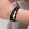 Charmarmband Personlig mäns läderfri laser med magnetisk lås kohud multilager flätat armband