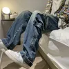 Männer Jeans Herbst Winter Männer Werkzeug Hip Hop Übergroße Gerade Cargo Hosen Zipper Decor Herren Streetwear Große Taschen Denim