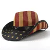 Été unisexe fait à la main drapeau américain Cowboy paille chapeau de soleil avec bande de cuir USA casquettes à bord sauvage pour hommes et femmes232r