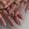 Falska naglar 24st manikyr fjärilsstjärna falska nialar tryck på kristall lång mandel franska