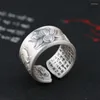 Cluster Rings S990 Sterling Silver Fish Lotus Heart Sutra Anneau Réglable Pour Hommes Femmes Real Open Band Size