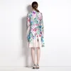 Basic Casual Dresses Chic Floral Chiffon Mini Dress With Belt Women Designer Long Sleeve Lapel Button Shirt Dress Office Lady Slim A-Line Frocks 230609