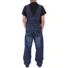 Herr jeans mode overall jumpsuits män casual lös baggy streetwear hiphop harem denim byxor ficklastbyxor