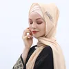 Sciarpe alla moda signora musulmana chiffon sciarpa lunga foglia strass velo decorativo arabo hijab colore soild scialli copricapo turbante