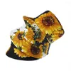 Baretten Europa en de Verenigde Staten 3 D Zonnebloem Dubbele Visser Cap Vrouwelijke Street Fashion Flower POTS Custom Hat