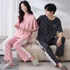 Roupa de dormir masculina moda coreana conjunto de pijama para casal pijama de algodão conjunto de pijama feminino verão lazer pijamas amantes roupas de casa