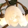 Żyrandole nordycka zielona vintage willa główna lampa dekoracyjna lampa francuska Pasterska małe świeże styl szklany żyrandol sypialnia