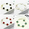 Charm Bracelets Strands Strings Yuxi Four Leaf Grass Necklace Ear Studs Bracelet Furnace Real Gold Vacuum Electroplated Steel Steel Material Antifading Friend