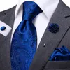 Strikjes heren stropdas luxe 8,5 cm breed paisley blauwe zijde bruiloft stropdas zak plein manchetknopen set broche cadeau voor mannen Hi-Tie Designer