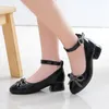 Flat Shoes Elegant Crystal Bow Wedding For Girls High Heels Leather Kids Dress Black School Child 3 4 7 8 9 10 11 12 Years