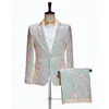 Herrdräkter Champagne Color Mens Tweed -paljetter Plaid bröllop Business Party Nightclub Stage Costume Man Tuxedos Glitter Blazer Pants {Kategori}