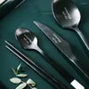 Dinnerware Sets 5Pcs/ 4Pcs Tableware Knife Spoon Fork Chopsticks Set For Kitchen Creative Stainless Steel Cutlery Matte Nordic Black White