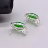 Baumelnde Ohrringe, elegante Damen-Ohrstecker, natürliche Jade, Sterlingsilber, hohles Muster für Damen