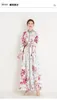 2023 Casual Dresses High Quality Spring Women Fashion Runway Long Dress Lantern Sleeve Stand Collar Floral Print Holiday Maxi Vestidos Robes