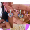 Brincos pendentes bidirecionais usados moda feminina joias coloridas esmaltadas pingente de coração brinco pendente pendente
