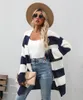 Kvinnors stickor Charmne Autumn/Winter Fashion Women's Long Sleeve Blue White Striped Sweater Cardigan