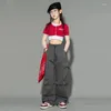 Stage Wear Hip Hop Girls Clothes Crop Tops Loose Pants Short Sleeved Kpop Outfits Kids Jazz Dance Costume Group Performance Suit BL10793