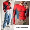 Erkekler pijama erkekler bodysuits baskılar yuvarlak boyun ev kıyafeti uzun kollu fitness aters erkekler seksi eğlence pijamaları bodysuit s-5xl inerun 7 230612