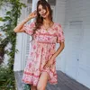 Basic Casual Dresses Chic Elegant Summer Dres 2023 Bohemian Leisure Resort Style Female Dress Fragmented Short Sleeve Skirt Floral Maxi Women 230612