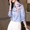 Blusas Femininas 2023 Blusa de Seda para Escritório Feminina Coreana Streetwear Tops Camisas de Manga Comprida Blusas Femininas Mujer Estampa de Flores Roupas Elegantes