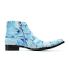Fashion Blue Men's Boots Lace-up Blue Short Ankle Leather Boots Men Formal Business, Party and Wedding Boots Shoes Man!