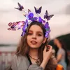 Party Decoration LED Light Up Glowing Butterfly Flower Branch Headband Birthday Wedding Luminous Hairband Hair Hoop Glow In Dark