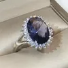 Anéis de casamento de luxo moda azul real zircão anel cor de prata para mulheres banda oval de cristal jóias de festa presentes de natal