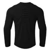Men's T Shirts Mens Solid Fashion Casual Sports Fitness Outdoor Round Neck Shoulder Fold Shirt Raglan Long Sleeve Short Scoop Tee