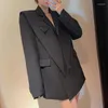 Women's Suits M GIRLS Solid Color Shoulder Pads Blazer For Women Long Sleeves Patchwork Irregular Female 2023 Spring Fashion