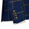 Męskie garnitury Blazery Cenne des Graoom Eleganckie mężczyzn garnitur Blue Plaid Double Breasted 2 Button i spodnie Suknia ślubna impreza wieczorna kostium Homme 230612