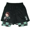 Мужские шорты Kimetsu no Yaiba Demon Slayer Shorts Shorts Мужские женщины Kawaii Manga Cartoon Print 2 In1 Шорты для тренировок Лето 230612